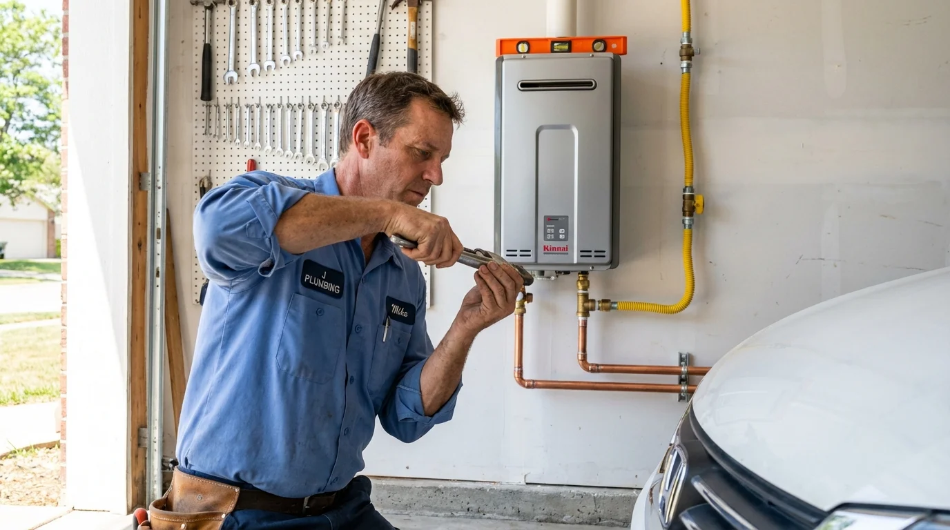 Tankless water heater installation by a Johns Plumbing LLC plumber in Skiatook